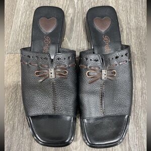 Brighton black leather slides